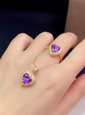 纯银心形时尚风戒指吊坠