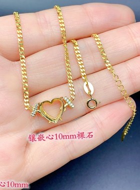 纯银心形吊坠项链银空托时尚百搭