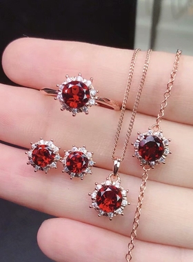 纯银圆形耳钉吊坠手链戒指