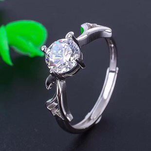 S925银时尚新款一克拉莫桑钻戒指成品空托圆6mm可镶嵌钻石水晶