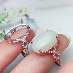 新款S925银戒指空托大尺寸 13*18mm来石代镶嵌蜜蜡玉髓等戒面