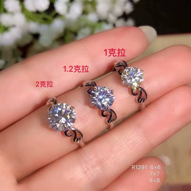 S925银克拉钻戒戒指成品 空托圆6圆7圆8mm镶嵌莫桑钻锆石瑞士钻
