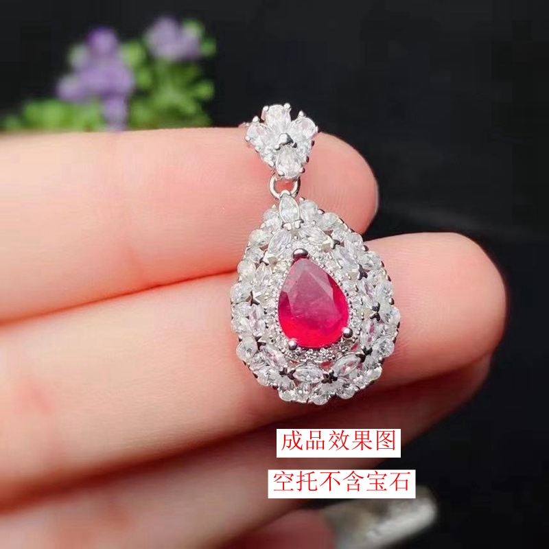 新S925纯银水滴吊坠银空托尺寸6*8mm时尚豪华满钻抖音网红饰品