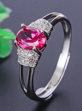 镶嵌翡翠碧玺红宝石戒指空托