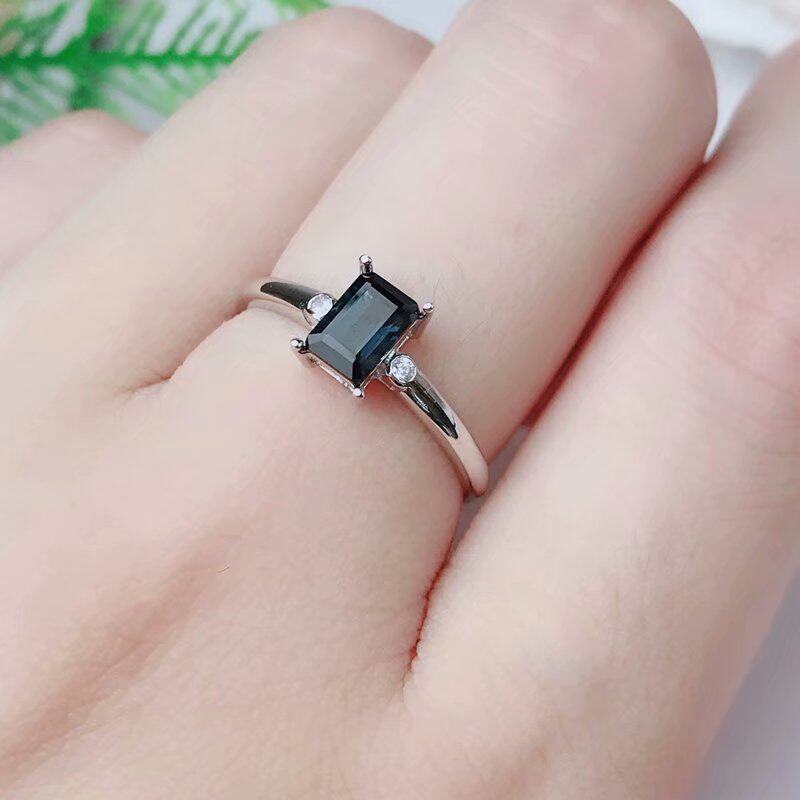 S925银女款长方形4*6mm尺寸戒指空托 来石免费镶嵌碧玺水晶彩宝