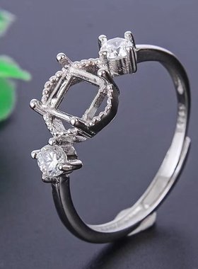 方形镶嵌翡翠碧玺红宝石戒指空托