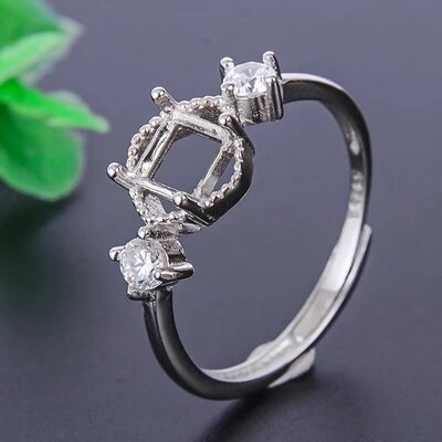 方形镶嵌翡翠碧玺红宝石戒指空托