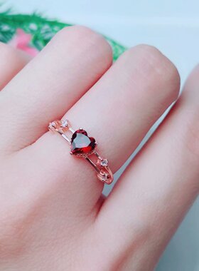 s925银女款心形戒指心碧玺水晶