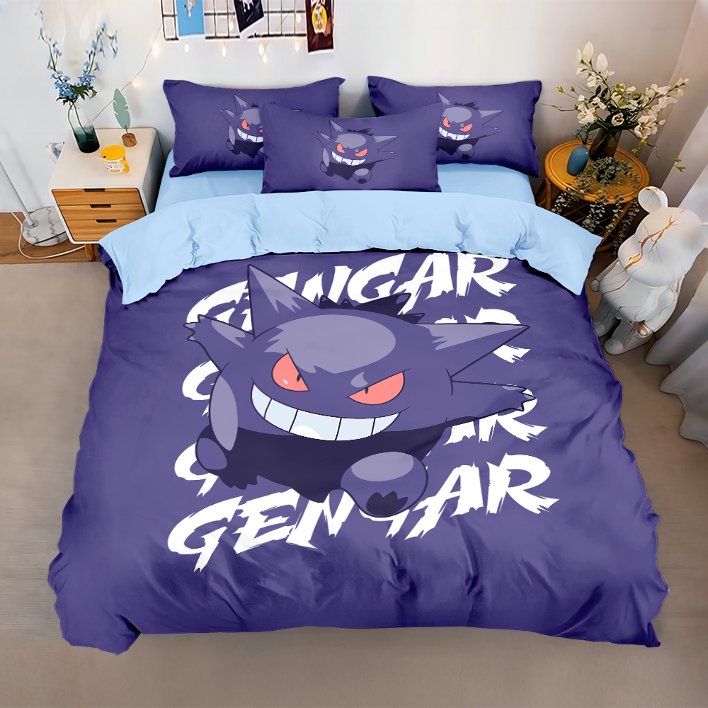 耿鬼磨毛被套炫酷四件套宝可梦儿童房男生宿舍家居床单床笠三件套