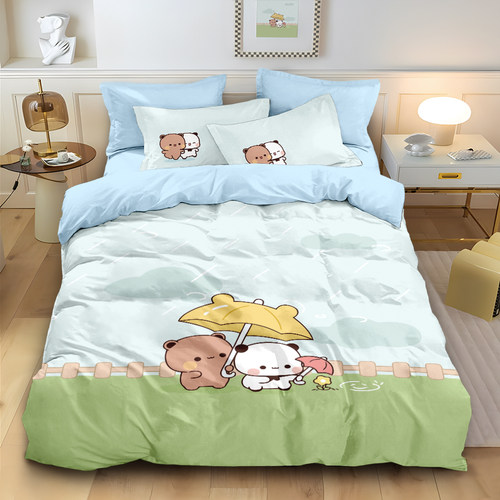 情侣款一二布布四件套纯棉可爱被套学生宿舍家居情人节床单床笠式