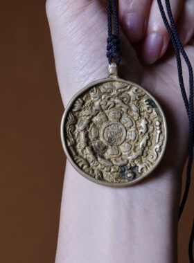 清代开门利马铜老九宫八卦牌挂件十二生肖护身牌文玩随身挂坠腰牌