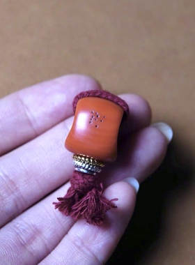 红色树脂料器大孔道大压痕磨损咒点三通佛头文玩DIY佛珠束尾百搭