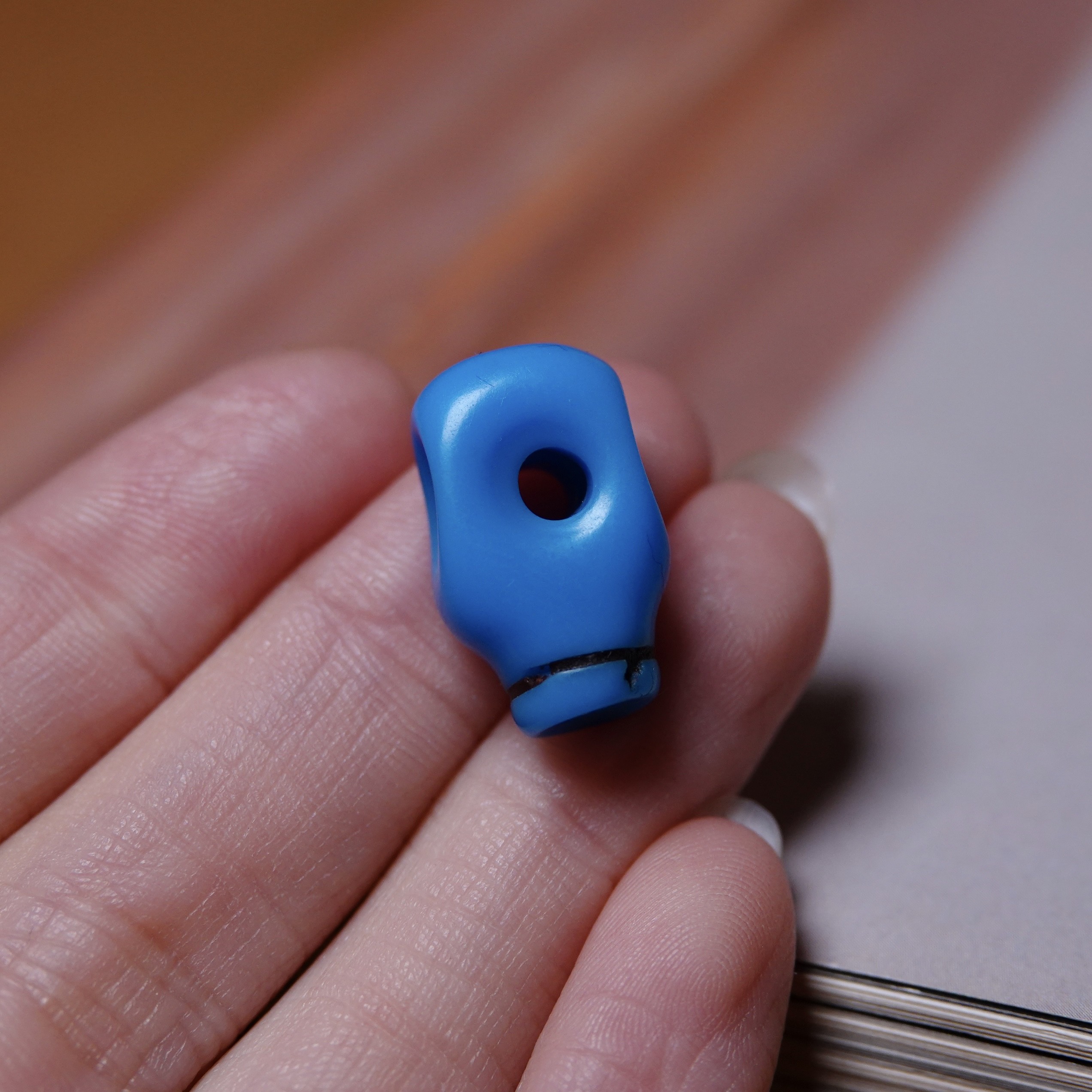 牧区蓝色树脂一体式三通老料器佛头文玩纯手工佛珠手持束尾百搭