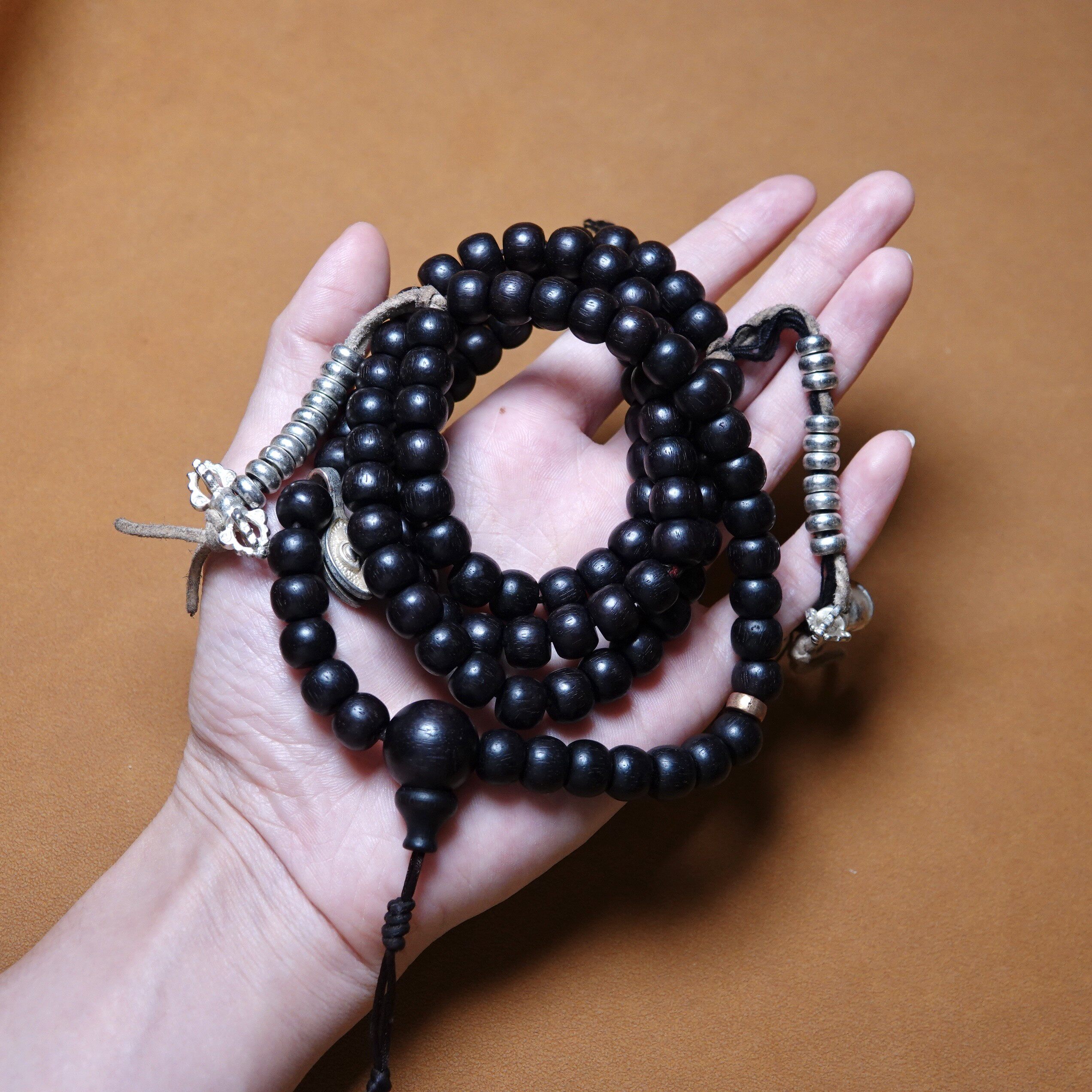 牧区一套老紫檀佛珠白铜计数器全品文玩纯手工DIY随身配饰