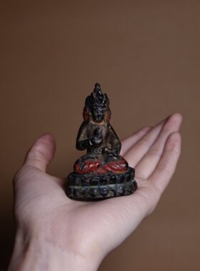 明代开门噶举金刚萨埵老紫檀雕造像指尖妙像寸佛藏式全品文玩摆件