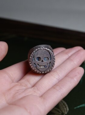 稀有手工s925纯银镶嵌螺钿尸陀林主戒指开口全品文玩随身一图一物