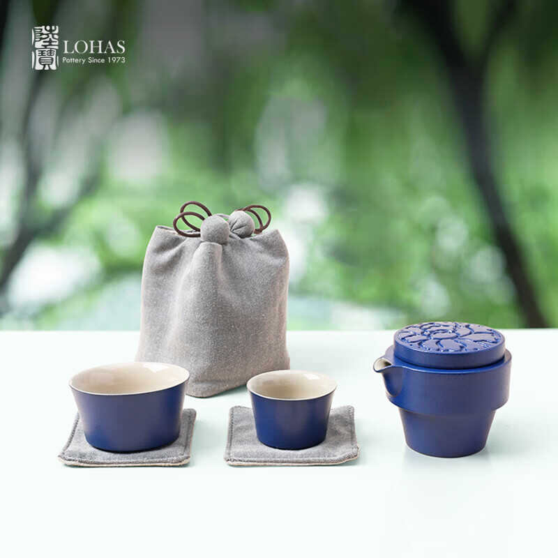 便携牡丹花陶瓷一壶两杯功夫茶具