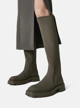 ZABA TANA 2024新款军绿色马丁靴长靴女烟筒靴高筒靴子黑色长筒靴