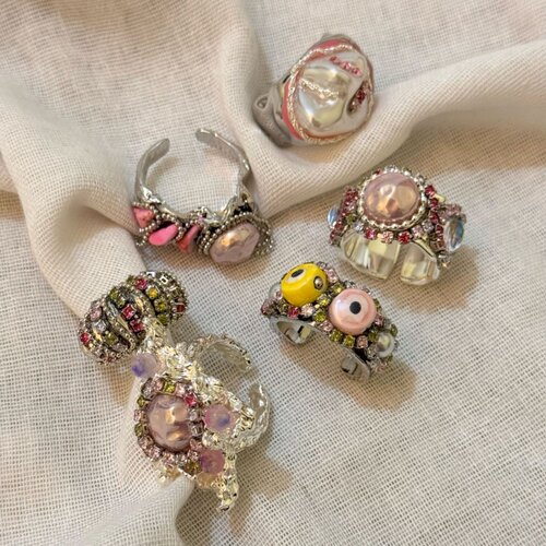 宝石镶嵌开口戒指女ins少女个性