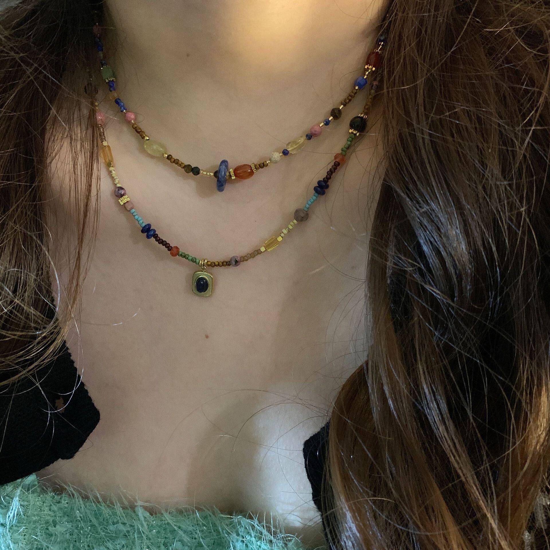 网红同款笑脸方形串珠项链女复古级感新中式小众百搭锁骨链潮
