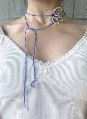 手工串米珠小众花花项链女ins冷