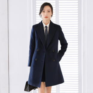 黑色呢子大衣女冬职业中长款酒店前台售楼部加棉加厚珠宝店工作服