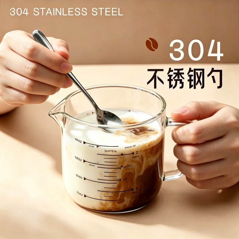 高硼硅不炸裂刻度带勺玻璃杯