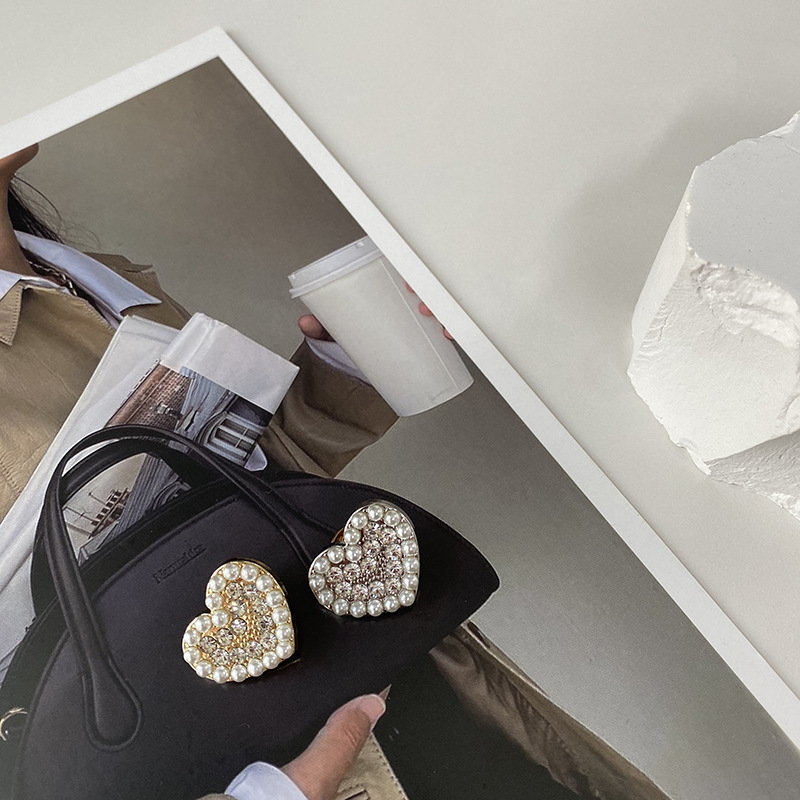 艺森ESSTUDIO爱心珍珠边纽扣金属镶钻扣子女上衣扣装饰扣毛呢大衣