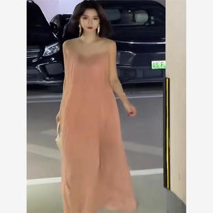 法式 夏日绝美小裙子海边度假风长裙 粉色吊带连衣裙女2025夏季 新款