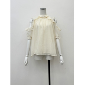 新款 女2026夏季 减龄淑女甜美宽松上衣 温柔珍珠挂脖露肩雪纺衫 法式