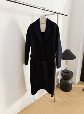 显白藏蓝色气质优雅双面呢大衣