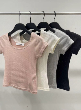 River韩国2025春夏季新款百搭圆领纯色镂空短袖T恤