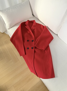 新年红双面呢大衣女中长款