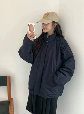 韩国egg可拆卸毛领保暖宽松娃娃领棉服短款外套