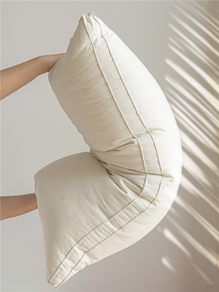 日式棉麻枕芯 亲肤星级酒店亚麻成人小松软枕头单人中低枕头芯A类