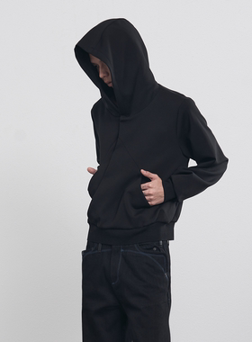 BEVAN UP|乌木/真青 环绕剪裁 莫代尔连帽休闲卫衣