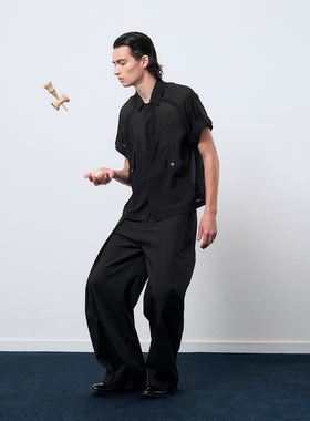 BEVAN UP|Transparent yarn  挽袖透纱游猎衬衫