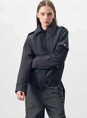 BEVAN UP| Conductor * VBC灰 多褶排布胸章口袋腰封短款廓形夹克