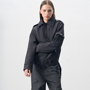 BEVAN UP| Conductor * VBC灰 多褶排布胸章口袋腰封短款廓形夹克