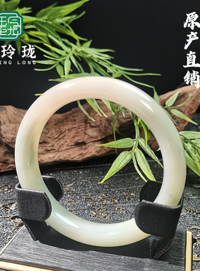 玉玲珑天然和田玉手镯白玉女羊脂白玉镯子泥鳅背正圈平安镯多圈口