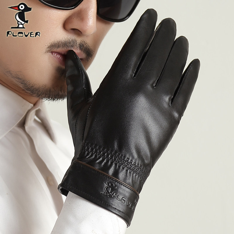冬季男款山羊皮手套加绒加厚保暖触屏户外机车骑行防风真皮绵手套