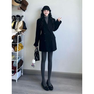 世家千金 2025冬新款温柔气质高级感中长款修腰毛呢双排扣外套女