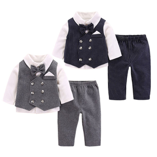 春夏婴儿纯棉套装 男童绅士礼服宝宝满月百天学院周岁服 网红长短袖