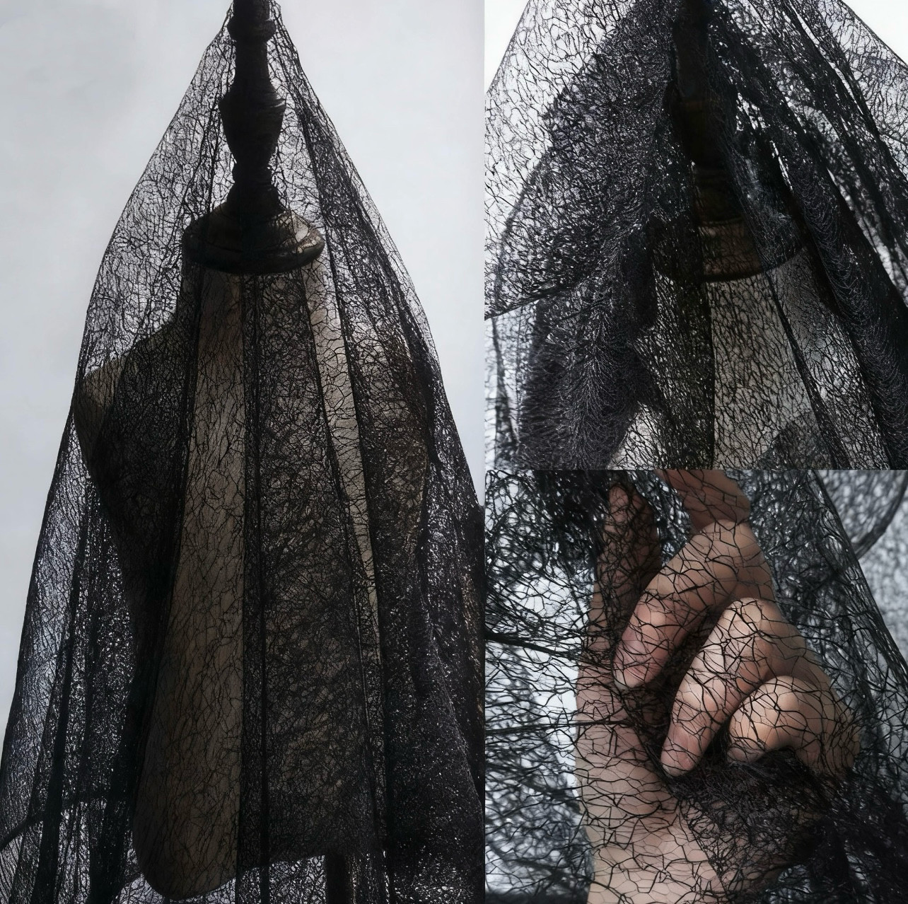 黑色不规则镂空乱网网纱哑光肌理网布蕾丝裙子透视婚纱设计布料