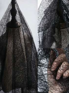 黑色不规则镂空乱网网纱哑光肌理网布蕾丝裙子透视婚纱设计布料