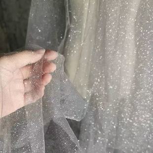 灰色网纱撒粉烫金闪光设计师面料 diy演出服装拍摄背景舞台设计纱