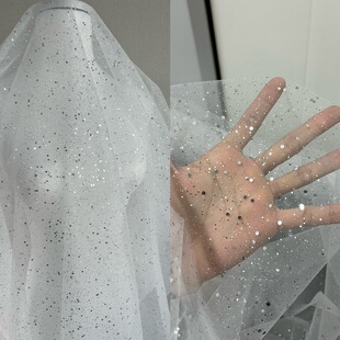 舞台装饰DIY手婚庆摄影背景香槟色酒红烫金亮片网纱头纱硬纱白色