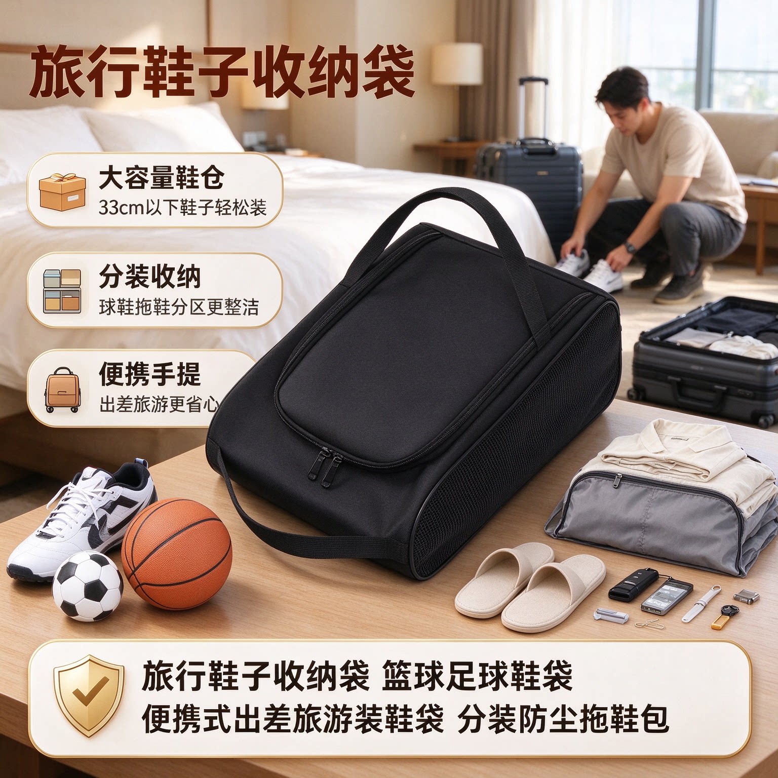 足球鞋收纳袋新品袋包防尘鞋收纳包便携透气网格鞋袋鞋子收纳足球