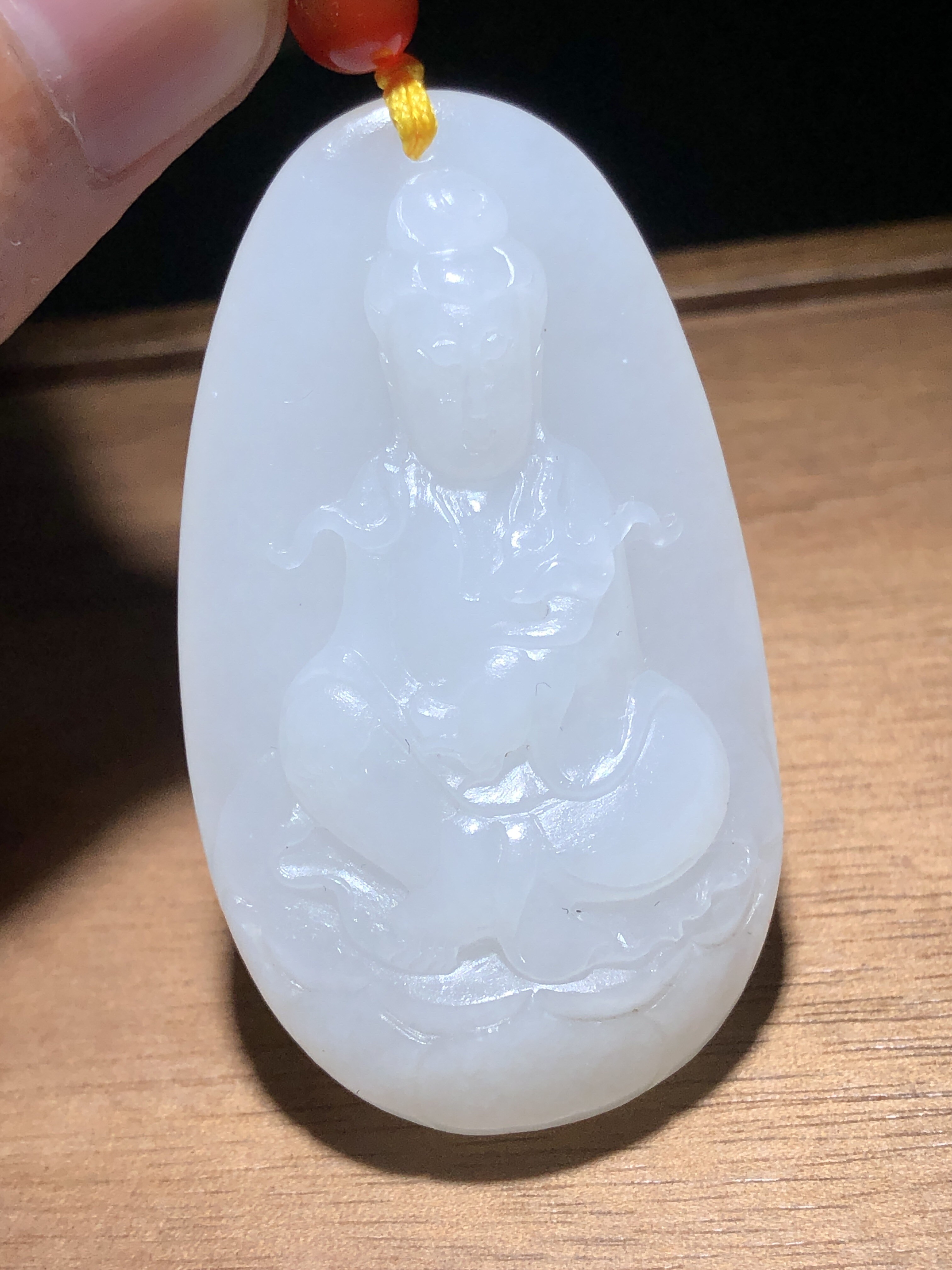 观音牌 新疆和田玉一级白籽料 天然挂件