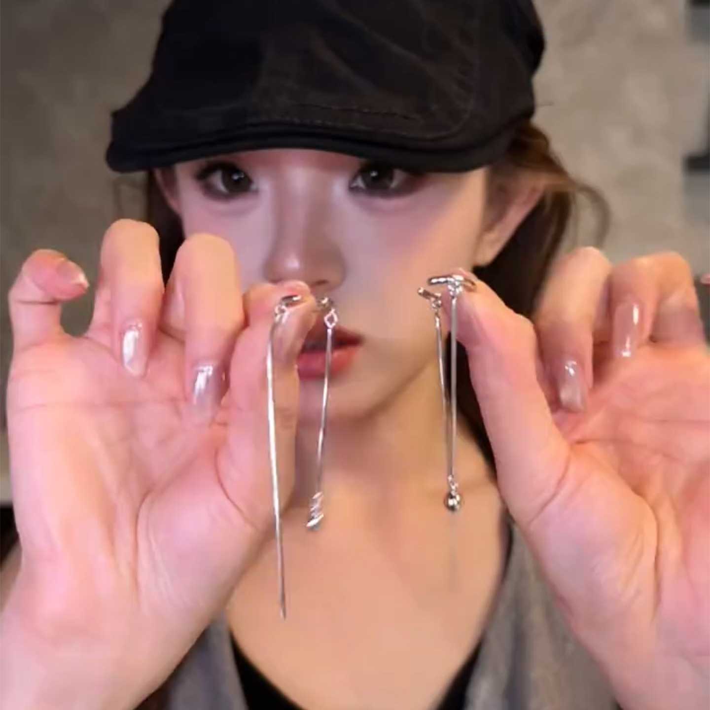 长款流苏圆球耳挂无耳洞耳骨夹女
